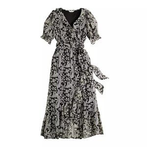 🖤 LC Lauren Conrad – Ruffled Wrap Maxi Dress | Black & White Floral |Small NWT
